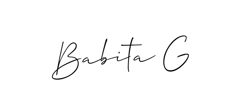 Also we have Babita G name is the best signature style. Create professional handwritten signature collection using Allison_Script autograph style. Babita G signature style 2 images and pictures png