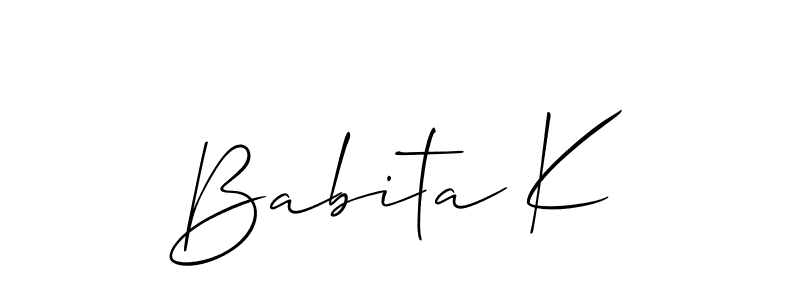 Make a short Babita K signature style. Manage your documents anywhere anytime using Allison_Script. Create and add eSignatures, submit forms, share and send files easily. Babita K signature style 2 images and pictures png