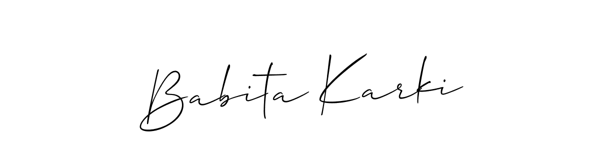 Make a beautiful signature design for name Babita Karki. With this signature (Allison_Script) style, you can create a handwritten signature for free. Babita Karki signature style 2 images and pictures png