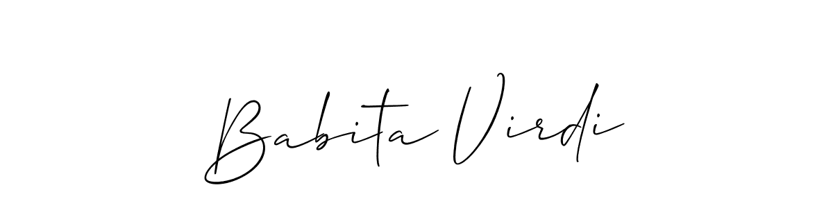 The best way (Allison_Script) to make a short signature is to pick only two or three words in your name. The name Babita Virdi include a total of six letters. For converting this name. Babita Virdi signature style 2 images and pictures png