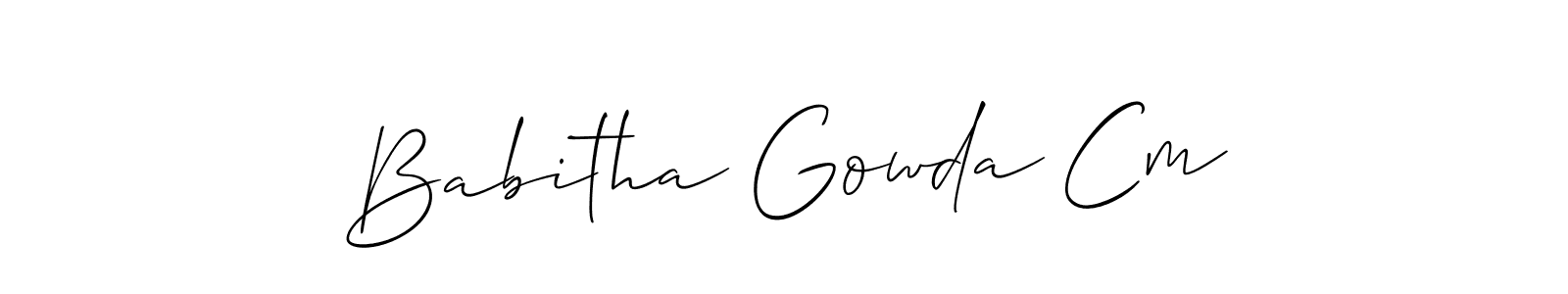 if you are searching for the best signature style for your name Babitha Gowda Cm. so please give up your signature search. here we have designed multiple signature styles  using Allison_Script. Babitha Gowda Cm signature style 2 images and pictures png