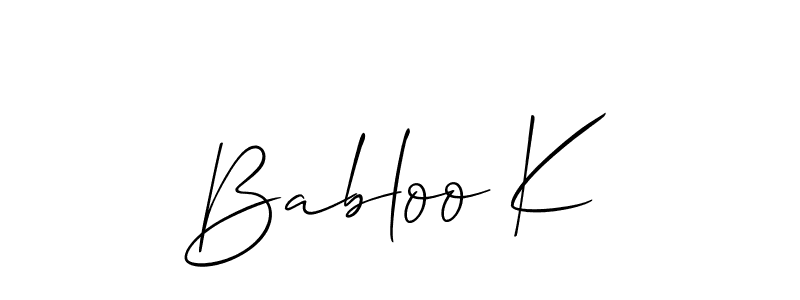 Similarly Allison_Script is the best handwritten signature design. Signature creator online .You can use it as an online autograph creator for name Babloo K. Babloo K signature style 2 images and pictures png