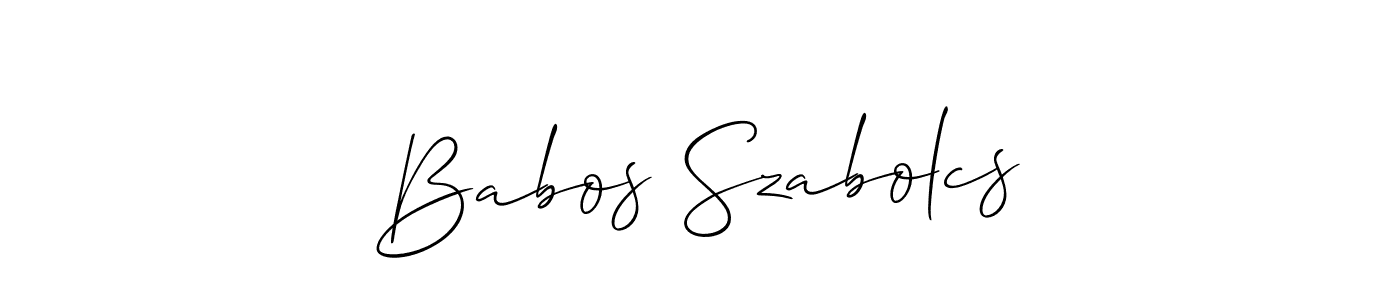 The best way (Allison_Script) to make a short signature is to pick only two or three words in your name. The name Babos Szabolcs include a total of six letters. For converting this name. Babos Szabolcs signature style 2 images and pictures png