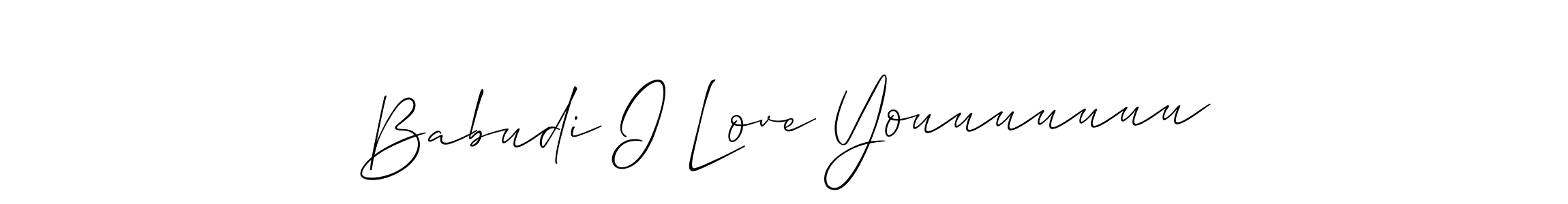 Allison_Script is a professional signature style that is perfect for those who want to add a touch of class to their signature. It is also a great choice for those who want to make their signature more unique. Get Babudi I Love Youuuuuuu name to fancy signature for free. Babudi I Love Youuuuuuu signature style 2 images and pictures png