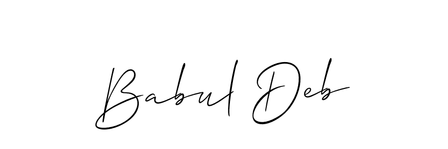 The best way (Allison_Script) to make a short signature is to pick only two or three words in your name. The name Babul Deb include a total of six letters. For converting this name. Babul Deb signature style 2 images and pictures png