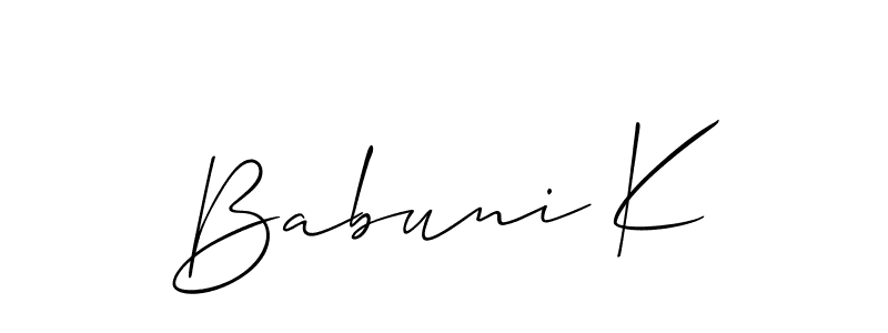 Make a beautiful signature design for name Babuni K. With this signature (Allison_Script) style, you can create a handwritten signature for free. Babuni K signature style 2 images and pictures png