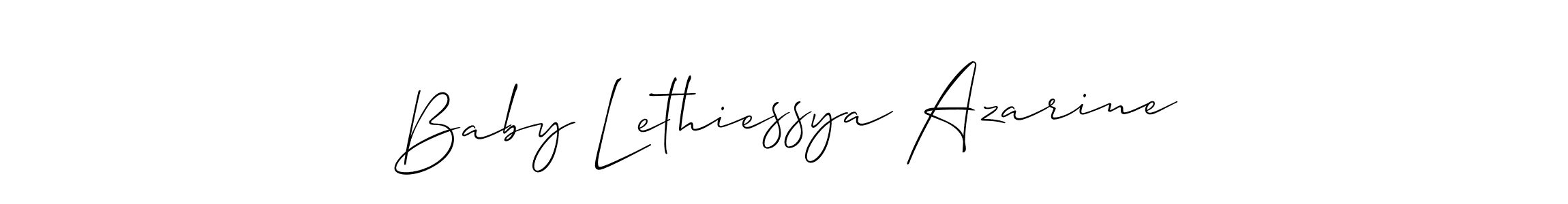 The best way (Allison_Script) to make a short signature is to pick only two or three words in your name. The name Baby Lethiessya Azarine include a total of six letters. For converting this name. Baby Lethiessya Azarine signature style 2 images and pictures png