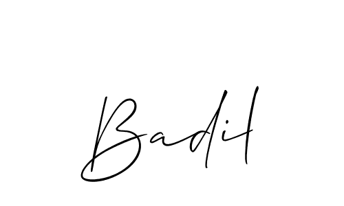 Use a signature maker to create a handwritten signature online. With this signature software, you can design (Allison_Script) your own signature for name Badil. Badil signature style 2 images and pictures png