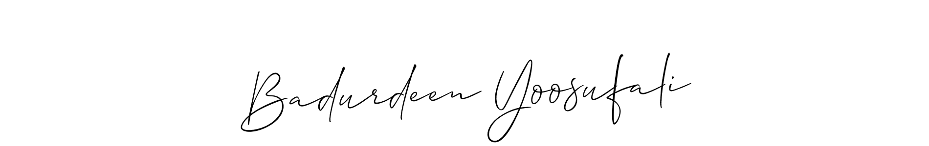 The best way (Allison_Script) to make a short signature is to pick only two or three words in your name. The name Badurdeen Yoosufali include a total of six letters. For converting this name. Badurdeen Yoosufali signature style 2 images and pictures png