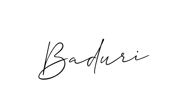 Use a signature maker to create a handwritten signature online. With this signature software, you can design (Allison_Script) your own signature for name Baduri. Baduri signature style 2 images and pictures png