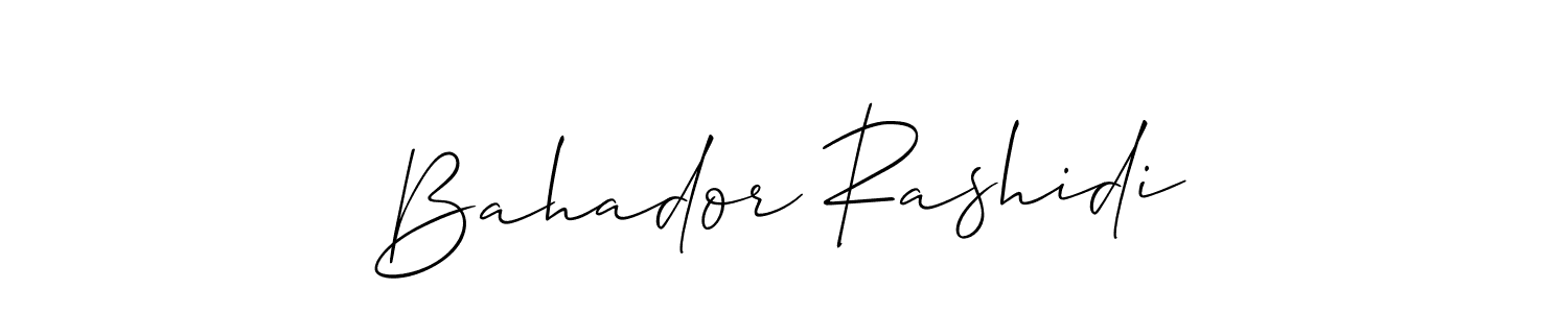 if you are searching for the best signature style for your name Bahador Rashidi. so please give up your signature search. here we have designed multiple signature styles  using Allison_Script. Bahador Rashidi signature style 2 images and pictures png