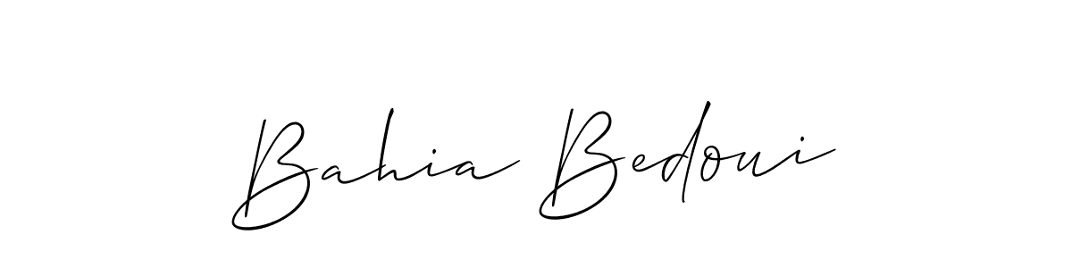 How to make Bahia Bedoui name signature. Use Allison_Script style for creating short signs online. This is the latest handwritten sign. Bahia Bedoui signature style 2 images and pictures png