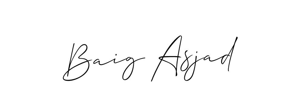 The best way (Allison_Script) to make a short signature is to pick only two or three words in your name. The name Baig Asjad include a total of six letters. For converting this name. Baig Asjad signature style 2 images and pictures png