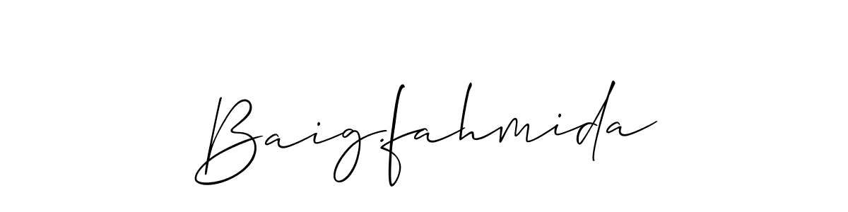 You should practise on your own different ways (Allison_Script) to write your name (Baig.fahmida) in signature. don't let someone else do it for you. Baig.fahmida signature style 2 images and pictures png