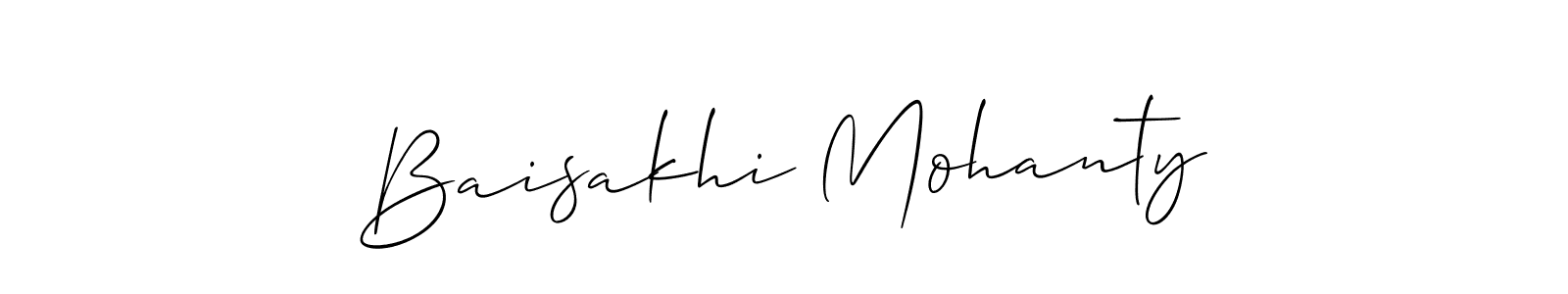 The best way (Allison_Script) to make a short signature is to pick only two or three words in your name. The name Baisakhi Mohanty include a total of six letters. For converting this name. Baisakhi Mohanty signature style 2 images and pictures png