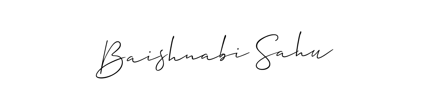 Also You can easily find your signature by using the search form. We will create Baishnabi Sahu name handwritten signature images for you free of cost using Allison_Script sign style. Baishnabi Sahu signature style 2 images and pictures png