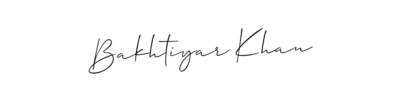 It looks lik you need a new signature style for name Bakhtiyar Khan. Design unique handwritten (Allison_Script) signature with our free signature maker in just a few clicks. Bakhtiyar Khan signature style 2 images and pictures png