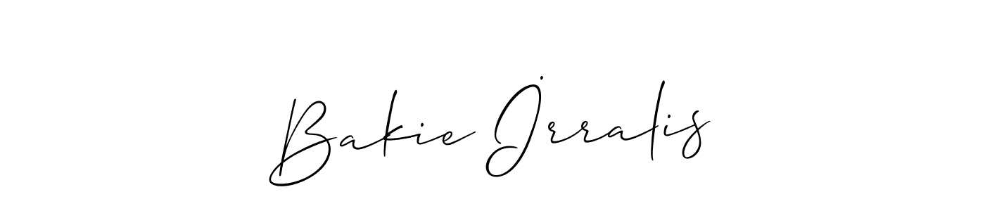 if you are searching for the best signature style for your name Bakie İrralis. so please give up your signature search. here we have designed multiple signature styles  using Allison_Script. Bakie İrralis signature style 2 images and pictures png