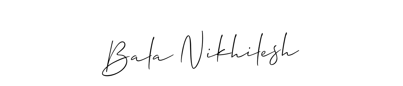 The best way (Allison_Script) to make a short signature is to pick only two or three words in your name. The name Bala Nikhilesh include a total of six letters. For converting this name. Bala Nikhilesh signature style 2 images and pictures png