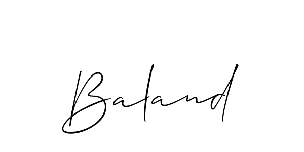 Use a signature maker to create a handwritten signature online. With this signature software, you can design (Allison_Script) your own signature for name Baland. Baland signature style 2 images and pictures png