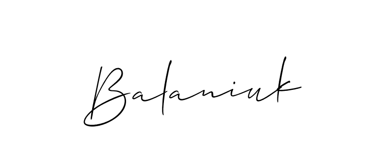How to make Balaniuk name signature. Use Allison_Script style for creating short signs online. This is the latest handwritten sign. Balaniuk signature style 2 images and pictures png