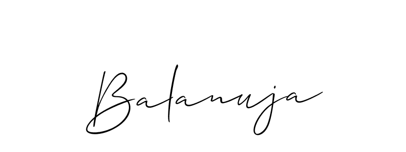 The best way (Allison_Script) to make a short signature is to pick only two or three words in your name. The name Balanuja include a total of six letters. For converting this name. Balanuja signature style 2 images and pictures png