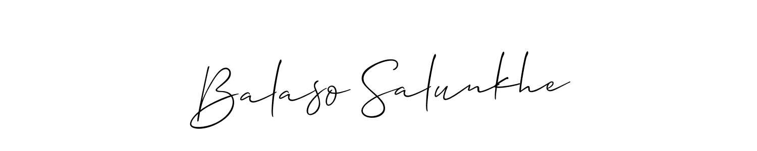 Allison_Script is a professional signature style that is perfect for those who want to add a touch of class to their signature. It is also a great choice for those who want to make their signature more unique. Get Balaso Salunkhe name to fancy signature for free. Balaso Salunkhe signature style 2 images and pictures png