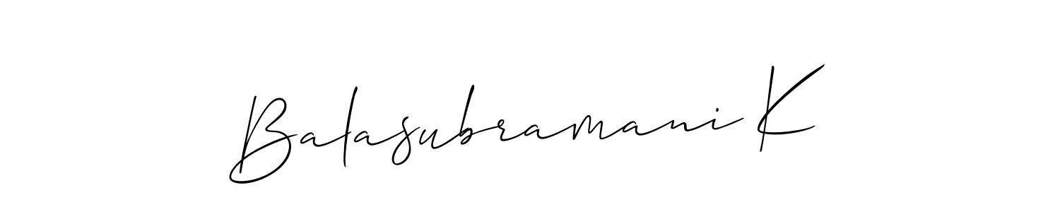 How to make Balasubramani K signature? Allison_Script is a professional autograph style. Create handwritten signature for Balasubramani K name. Balasubramani K signature style 2 images and pictures png