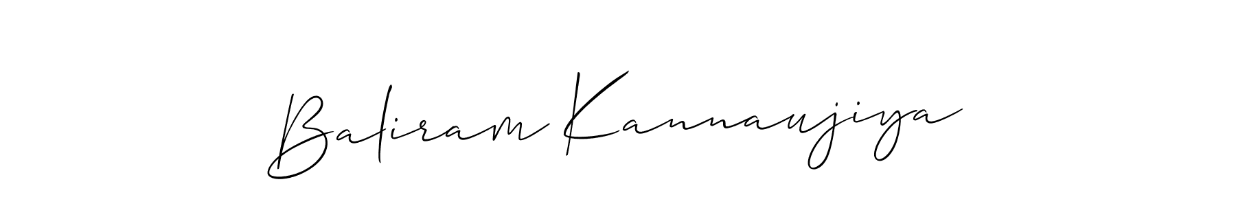 Use a signature maker to create a handwritten signature online. With this signature software, you can design (Allison_Script) your own signature for name Baliram Kannaujiya. Baliram Kannaujiya signature style 2 images and pictures png