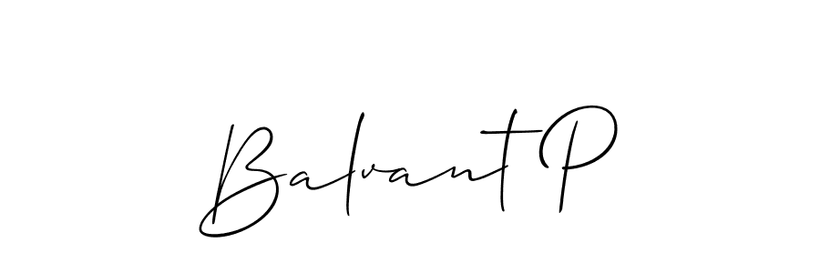 The best way (Allison_Script) to make a short signature is to pick only two or three words in your name. The name Balvant P include a total of six letters. For converting this name. Balvant P signature style 2 images and pictures png