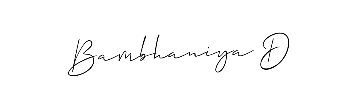 Make a beautiful signature design for name Bambhaniya D. With this signature (Allison_Script) style, you can create a handwritten signature for free. Bambhaniya D signature style 2 images and pictures png