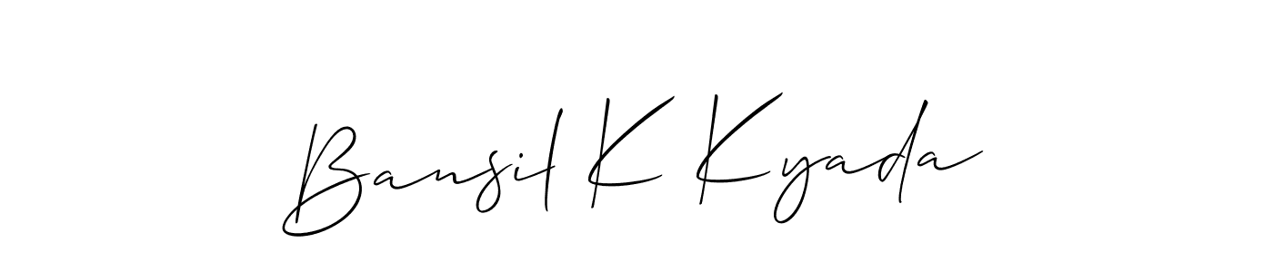 Also You can easily find your signature by using the search form. We will create Bansil K Kyada name handwritten signature images for you free of cost using Allison_Script sign style. Bansil K Kyada signature style 2 images and pictures png