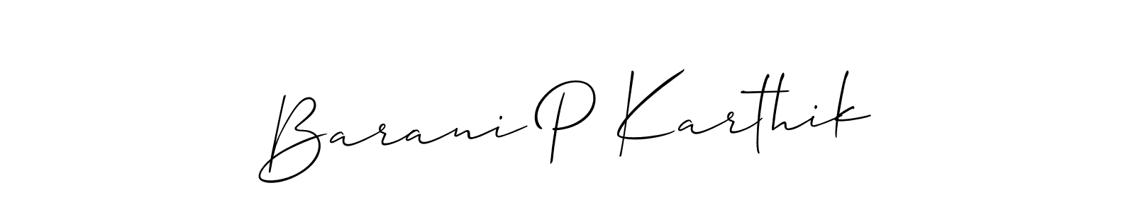 Also You can easily find your signature by using the search form. We will create Barani P Karthik name handwritten signature images for you free of cost using Allison_Script sign style. Barani P Karthik signature style 2 images and pictures png