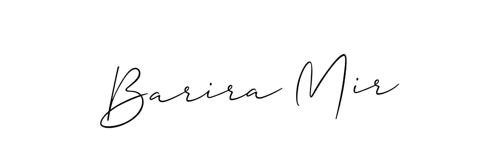 The best way (Allison_Script) to make a short signature is to pick only two or three words in your name. The name Barira Mir include a total of six letters. For converting this name. Barira Mir signature style 2 images and pictures png