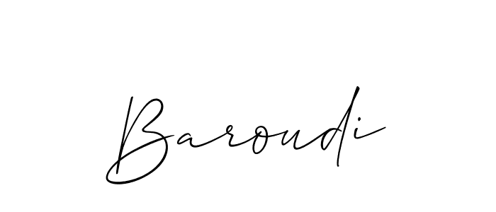 Design your own signature with our free online signature maker. With this signature software, you can create a handwritten (Allison_Script) signature for name Baroudi. Baroudi signature style 2 images and pictures png