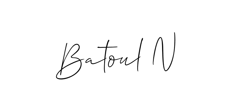 Also You can easily find your signature by using the search form. We will create Batoul N name handwritten signature images for you free of cost using Allison_Script sign style. Batoul N signature style 2 images and pictures png