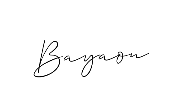 Allison_Script is a professional signature style that is perfect for those who want to add a touch of class to their signature. It is also a great choice for those who want to make their signature more unique. Get Bayaon name to fancy signature for free. Bayaon signature style 2 images and pictures png