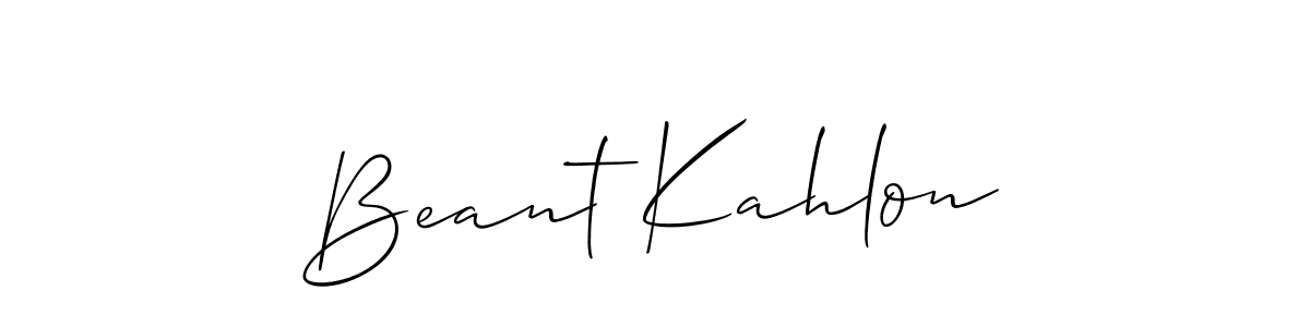 Allison_Script is a professional signature style that is perfect for those who want to add a touch of class to their signature. It is also a great choice for those who want to make their signature more unique. Get Beant Kahlon name to fancy signature for free. Beant Kahlon signature style 2 images and pictures png