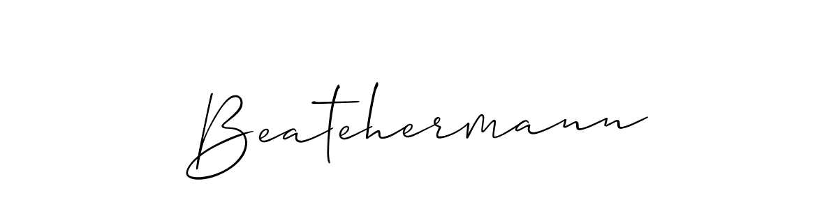 The best way (Allison_Script) to make a short signature is to pick only two or three words in your name. The name Beatehermann include a total of six letters. For converting this name. Beatehermann signature style 2 images and pictures png