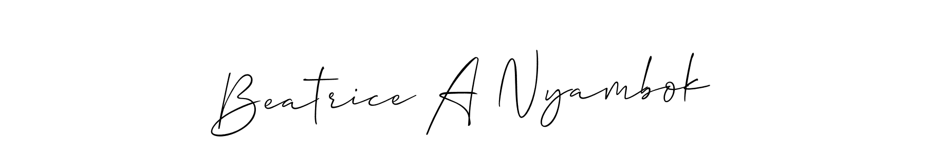 Make a beautiful signature design for name Beatrice A Nyambok. With this signature (Allison_Script) style, you can create a handwritten signature for free. Beatrice A Nyambok signature style 2 images and pictures png