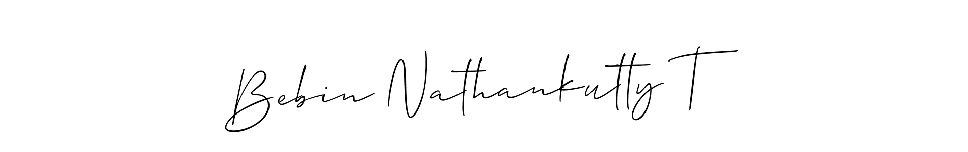 This is the best signature style for the Bebin Nathankutty T name. Also you like these signature font (Allison_Script). Mix name signature. Bebin Nathankutty T signature style 2 images and pictures png