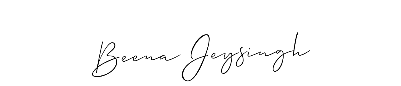The best way (Allison_Script) to make a short signature is to pick only two or three words in your name. The name Beena Jeysingh include a total of six letters. For converting this name. Beena Jeysingh signature style 2 images and pictures png