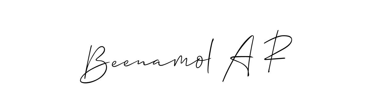 Use a signature maker to create a handwritten signature online. With this signature software, you can design (Allison_Script) your own signature for name Beenamol A R. Beenamol A R signature style 2 images and pictures png