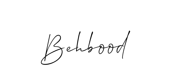 Use a signature maker to create a handwritten signature online. With this signature software, you can design (Allison_Script) your own signature for name Behbood. Behbood signature style 2 images and pictures png