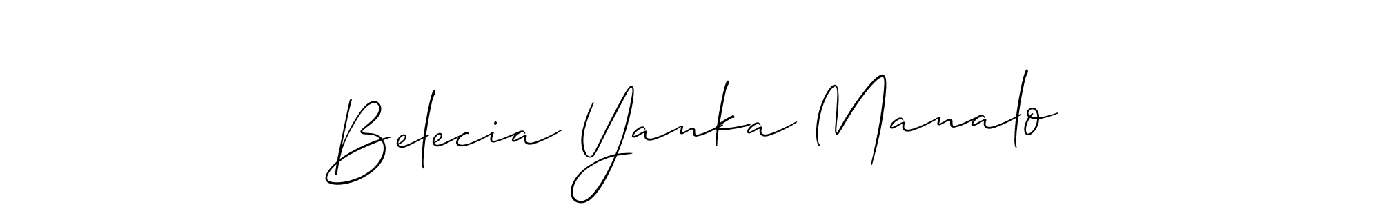 if you are searching for the best signature style for your name Belecia Yanka Manalo. so please give up your signature search. here we have designed multiple signature styles  using Allison_Script. Belecia Yanka Manalo signature style 2 images and pictures png