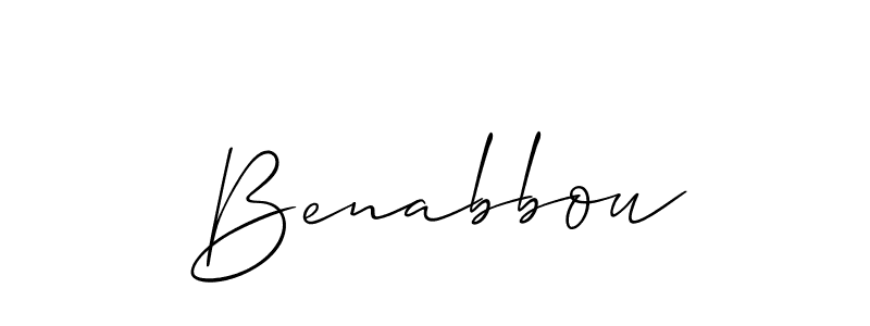 Use a signature maker to create a handwritten signature online. With this signature software, you can design (Allison_Script) your own signature for name Benabbou. Benabbou signature style 2 images and pictures png