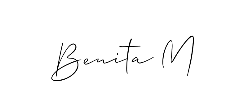 The best way (Allison_Script) to make a short signature is to pick only two or three words in your name. The name Benita M include a total of six letters. For converting this name. Benita M signature style 2 images and pictures png