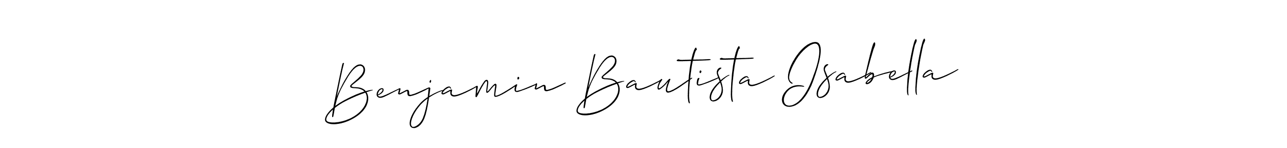 The best way (Allison_Script) to make a short signature is to pick only two or three words in your name. The name Benjamin Bautista Isabella include a total of six letters. For converting this name. Benjamin Bautista Isabella signature style 2 images and pictures png