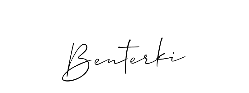 The best way (Allison_Script) to make a short signature is to pick only two or three words in your name. The name Benterki include a total of six letters. For converting this name. Benterki signature style 2 images and pictures png