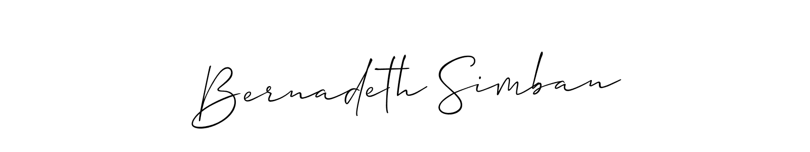 The best way (Allison_Script) to make a short signature is to pick only two or three words in your name. The name Bernadeth Simban include a total of six letters. For converting this name. Bernadeth Simban signature style 2 images and pictures png